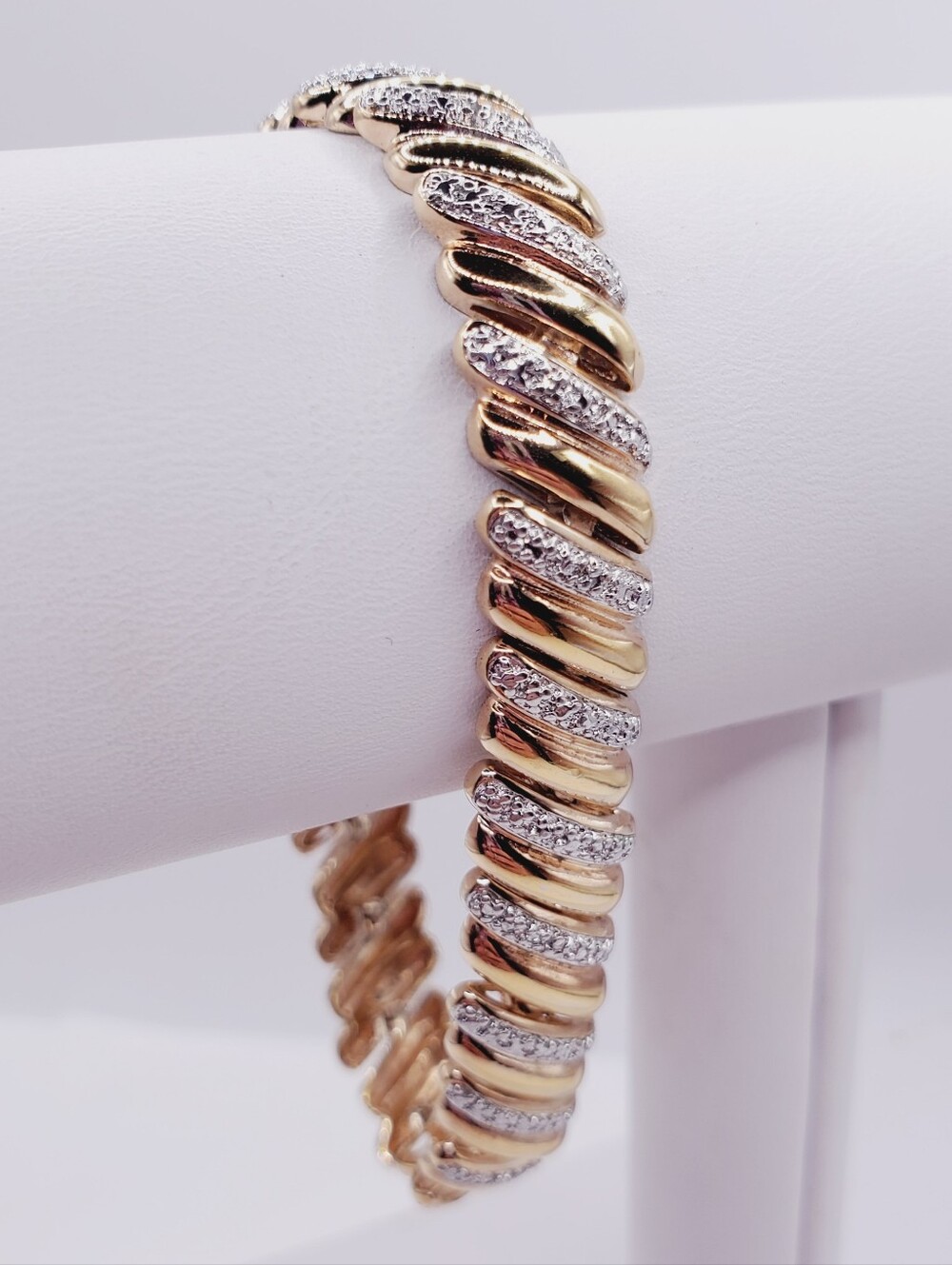 Genuine Diamond Yellow Gold - 925 Sterling Silver Two Tone Bracelet